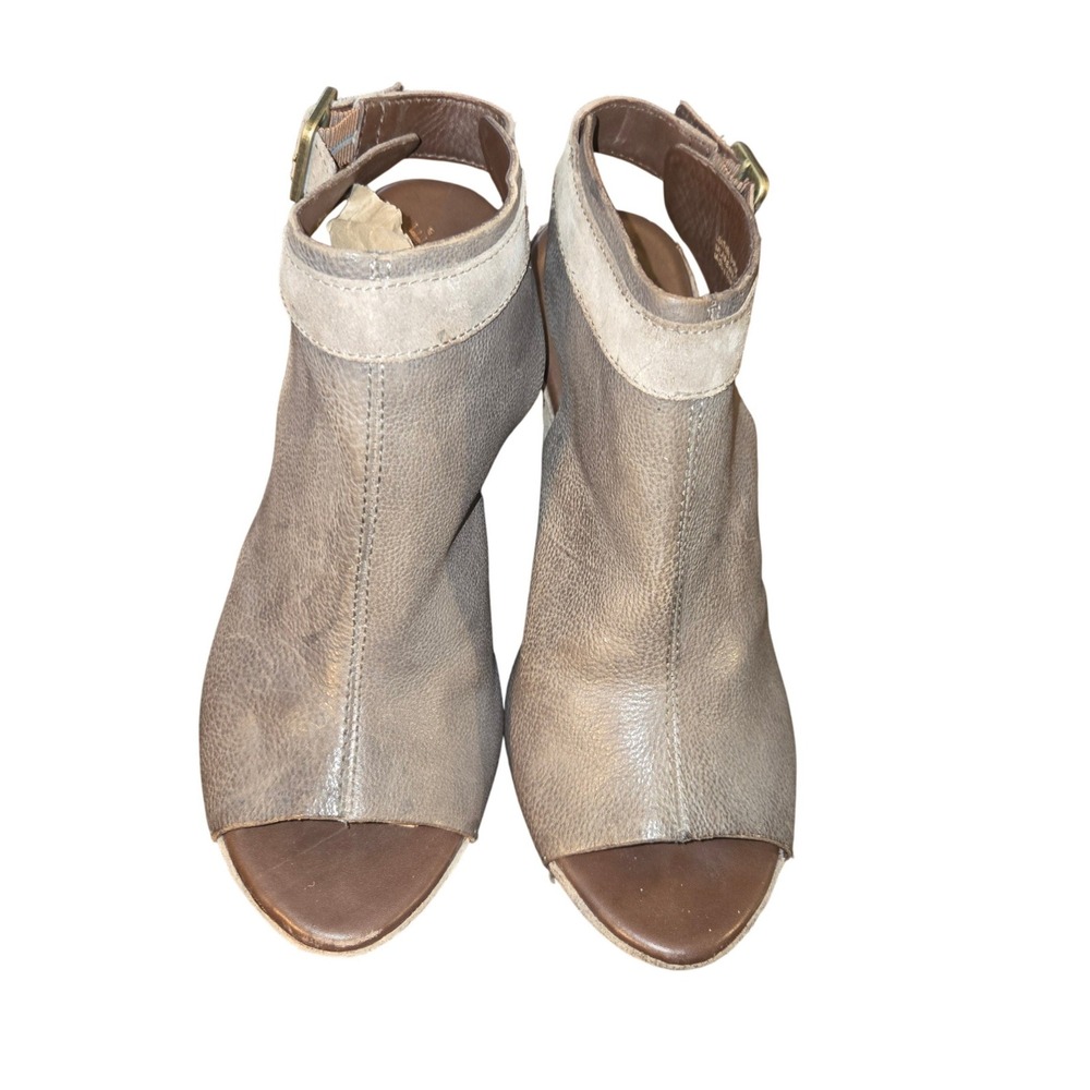 Kork-Ease Berit Wedge Sandals Women 9M Taupe Leather Peep Toe Booties K35860 - Picture 2 of 10